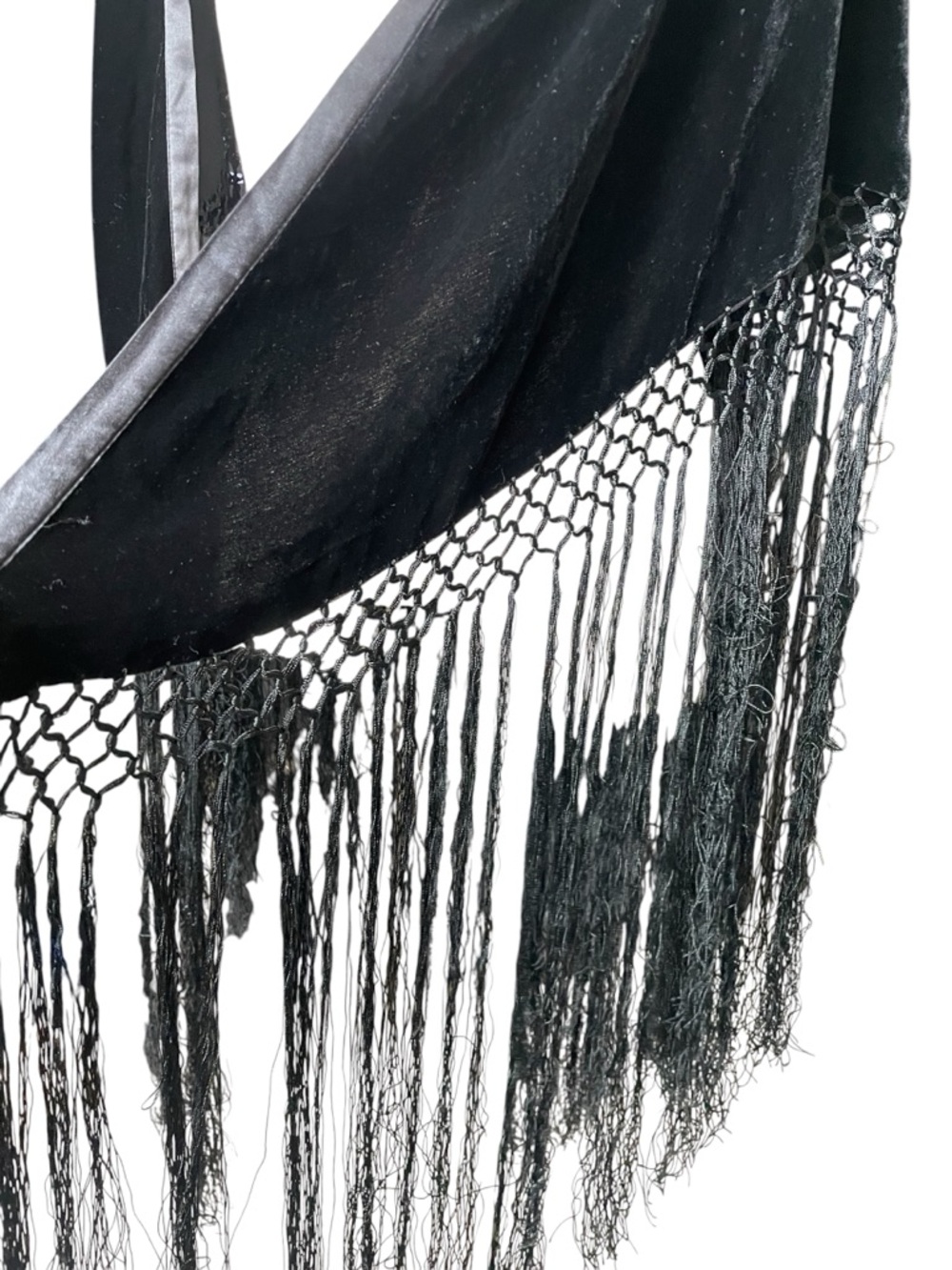 Vintage Bellissim Black Fringe Velvet Wrap Shawl - Picture 4 of 6
